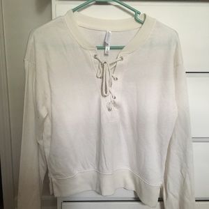 White Tie-Front Cropped Sweater